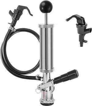 4 Keg Party Pump Keg Tap, D System Beer Keg Pump for US Sankey, Kegerator Tap Stainless Steel Probe Coupler Beer Tap with Beer Line Faucet Hose Clamps for Homebrew Picnic Parties (Silver Clamps)