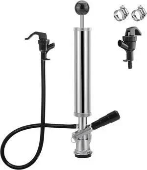 8" Keg Tap Pump - American D-System Beer Keg Tap, Party Beer Keg Hand Pump Tap Kit, Beer Picnic Tap Dispenser for Home Bar, Kegerator Beer Pump with 2 Beer Faucet, Beer Hose and 2 Hose Clamps