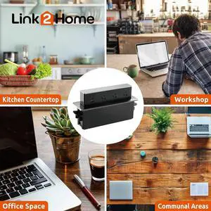 Space Saver Pop Up Socket, Receptable Power Cover Box 3 Outlets with USB, Type-C Fast Charge, Splash Resistant, Stainless-Steel, Conference Room, Kitchen Counter Island, Office Table