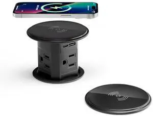 Pop Up Countertop Outlet with 15W Wireless Charger,Pop up Outlet,Max 20W USB Power Delivery,3.9" Space Saver Recessed Outlet,Pop Up Outlet for Countertop with 4 Outlets 2 USB Ports for Home Office