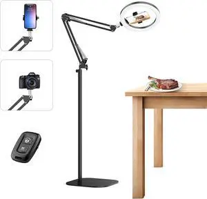 10" Overhead Phone Mount with Ring Light, 360° Circle Light - CRI >95 & Adjustable 70" Height, Camera Phone Ring Light Tripod for Photography, Live Streaming, Cooking and Content Creation