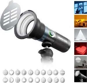 4 Colors Photography Flashlight with 20 Magnetic Pattern Gobos, 8400mAh Portable Spotlight, 10W LED Studio Light for Photo, Content Creation Accessories