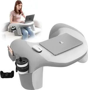 Reading Pillow for Bed, Lap Desk for Laptop, Memory Foam Arm Rest Support Gaming Pillow with Cup/Phone Pocket, Laptop Lap Desk for Working, Gaming, Reading on Couch Bed Floor- Grey