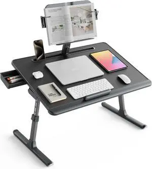 Laptop Desk for Bed [Premium XXL Extra Large] with Upgraded Height Angle Adjustable Book Stand,Multi-Purpose Lapdesk Bed Tray Desk for Working Writing Reading Drawing (Black)