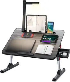 Laptop Desk for Bed with LED Light, Adjustable Foldable Bed Table Lap Desk,Computer Tray Laptop Stand with Book Stand,Wrist Rest, Storage Drawer for Adults Kids Writing Work Study Couch Floor