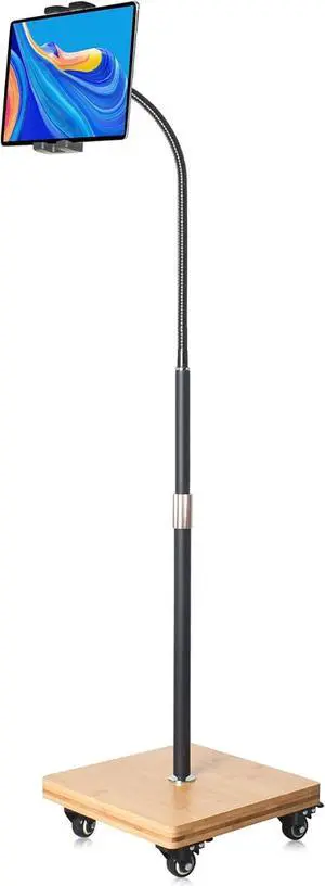 Tablet Floor Stand for Bed - Gooseneck Tablet Holder Mount with Adjustable Height and 4 Wheels, Compatible with iPad mini Air Pro 12.9/9.7, Galaxy Tab, Kindle, Cell Phones (4.7"-13")