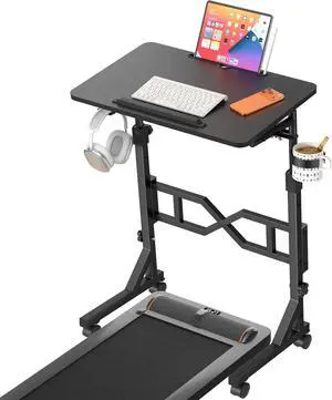 Treadmill Desk, 29.5-45.3 Inch Adjustable Height Small Standing Desk for Walking Pad, Portable Standing Table with a Cup Holder and a Hook for Home Office Treadmill Desk, 29.5-45.3 Inch Adjustable Height Small Standing Desk for Walking Pad, Portable Standing Table with a Cup Holder and a Hook for Home Office