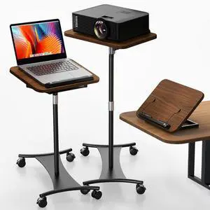 Rolling Laptop Stand, 2 in 1 Dual-use Floor & Desktop, Adjustable Height from 16.5" to 51",with 4 Silent Lockable Casters, Laptop Floor Stand Perfect for Home, Office, Study (Walnut Finish)