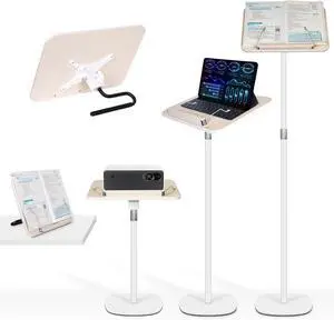 2-in-1 Floor Standing Book Stand, Foldable Book Holder for Reading with Page Clips, 19"51" Height Adjustable, Sturdy Podium Stand for Reading, Bible, Laptop, Cookbooks, or Projector