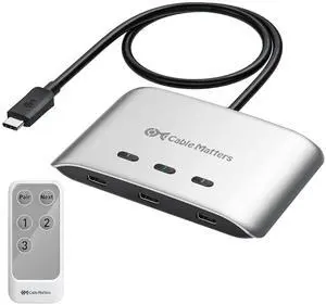 20Gbps USB C Switch, 3-in-1-Out, Supports Up to 8K@30Hz on Windows, 4K@60Hz on macOS, 140W PD, for Sharing a USB-C/Thunderbolt 4 Monitor or Dock (Not Work with Captive Cable Docks)