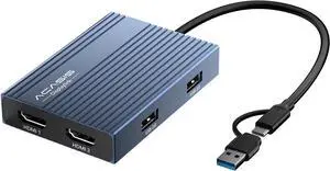 USB C to Dual HDMI DisplayLink Adapter, 4K@60Hz, 2 HDMI & 3 USB-A Ports, 100W PD Charging, USB C DisplayLink Docking Station for Mac M1/M2/M3/Windows,USB A/C to Dual Monitor Adapter