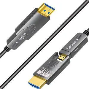 20ft 4K HDMI Cable, Fiber Optic HDMI Cable, Micro HDMI to HDMI, Detachable Type A to D, D to D, 18Gbps Ultra Speed, Slim Flexible, Long Extended, for Projector TV Xbox PS