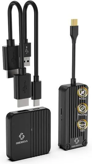 USB-C Wireless HDMI Transmitter and Receiver, Plug & Play  1080P@60Hz, 2.4G/5G Streaming, 100FT Range, Compatible with Smartphone, Laptop, Netflix, Projector, HDTV, No App/WiFi Required