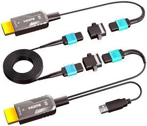 8K MPO Detachable Pure Fiber Optic HDMI 2.1 Cable 33ft, Support 8K 60Hz, 4K 120Hz, 48Gbps, Dynamic HDR for PS5, Xbox Series X, Denon AV Receiver, HDTV, Blu-ray, Monitor, Projector