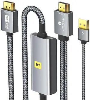 8K HDMI to DisplayPort Cable 6 FT (4K@120Hz,2K@144Hz) Uni-Directional HDMI to Display Port Adapter Active Source to DP (Monitor) Cord Compatible PC, Graphics Card, Laptops, PS5