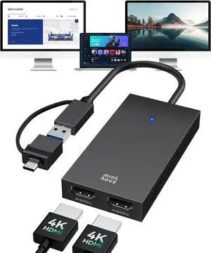 4K HDMI Splitter for Dual Monitors, DisplayLink Certified Dual Monitor Splitter, USB 3.1 to Dual HDMI Adapter for Windows 10/11 & MacBook M1/M2/M3/M4, Support for Dell/HP/Lenovo/Surface Laptops