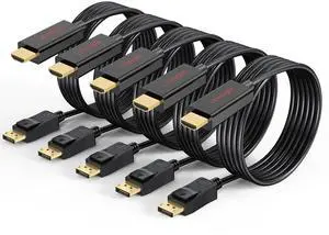 DisplayPort to HDMI Cable 10 feet 5-Pack, 4K DP to HDMI Cables Uni-Directional Display Port to HDMI Cord for Monitor, Projector, Desktop, Laptop and More