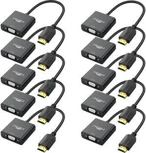 HDMI to VGA Adapter 10-Pack, HDMI to VGA Adapter Male to Female Cable 1080P for Computer, Desktop, Laptop, PC, Monitor, Projector, HDTV, Chromebook, Raspberry Pi, Roku, Xbox and More