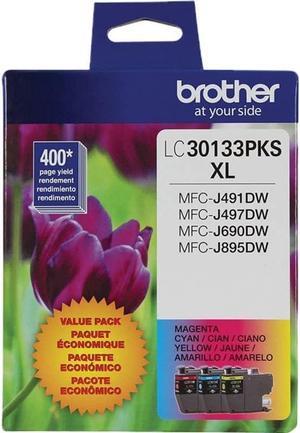 Brother Printer Genuine LC30133PKS 3-Pack High Yield Color Ink Cartridges, Page Yield Up to 400 Pages/Cartridge, Includes Cyan, Magenta and Yellow, LC3013