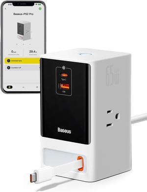 Charging Station 65W with App Control, 6 in 1 Power Strip Powercombo Tower with Retractable USB-C Cable, 3AC, 1 USB-A, 1 USB-C, USB C Charger for MacBook, iPhone, Desktop Outlet Extender