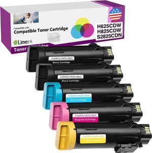Limeink Compatible Toner Cartridge Replacement for Dell H625cdw Toner H825cdw for Dell Toner S2825cdn High Yield Laser Toner Cartridges For H625 H825 s2825 Ink 5 Pack 2 Black 1 Cyan 1 Yellow 1 Magenta