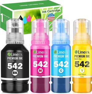 Limeink Compatible Ink Bottles Replacement for Epson 542 Ink for Epson 542 Black Ink for Epson Ecotank Printer Ink Refill for Ecotank Ink Refill Ink Bottles (1 Black, 1 Cyan, 1 Magenta, 1 Yellow)