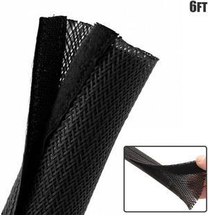 6FT 3.35" Braided Cable Cord Wire Management Sleeve Sock Wrap Organizer Black