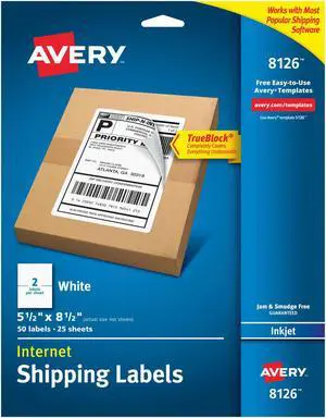 Inkjet Shipping Labels,Perf. Sheets,5-1/2"x8-1/2",50/PK,WE