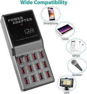 Multi 12 Port USB Charging Station Hub Desktop Wall Cell Phone Charger Organizer