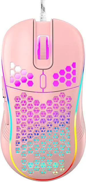 Pink Honeycomb USB Wired RGB Gaming Ergonomic Adjustable DPI PC Computer Mouse