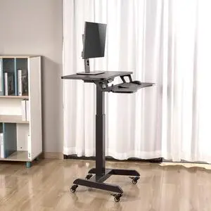 Cruizer Premier Electric Mobile Podium Desk with Keyboard Tray | Sit or Stand Height Adjustable Portable Standing Desk with Wheels | Portable Podium with Programmable Control Pad (Black)