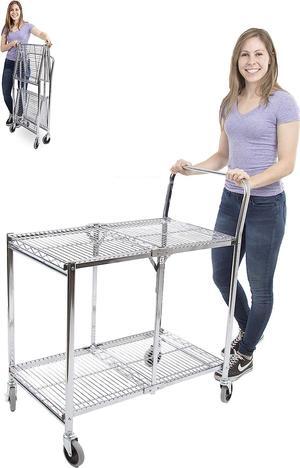 Original Tubstr | Collapsible Wire Cart | 2 Shelf Wire Utility Cart Provides Convenient Transport | Holds 200 Pounds and Folds Up for Storage | Commercial Grade