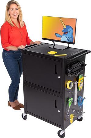 Line LeaderStellarAV Cart |Computer Cart with Pegboard Siding&12 Hooks forCustomizableStorage | Two Locking Cabinets | UL Safety Certified Power Outlets| Mobile Workstation withLocking Wheels