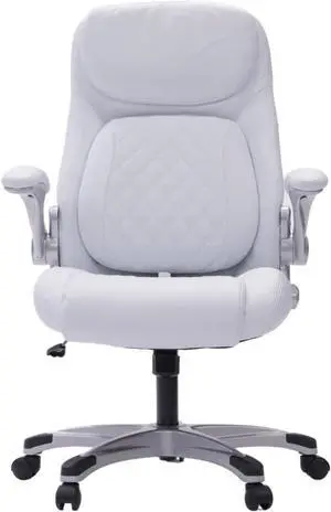 Posture Ergonomic PU Leather Office Chair. Click5 Lumbar Support with FlipAdjust Armrests. Modern Executive Chair and Computer Desk Chair (White)