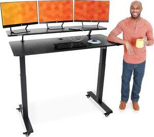 Tranzendesk Power | 55 Inch Electric Standing Desk with Built-In Charging | Height Adjustable Stand Up Desk with Clamp On Shelf | Electronic Desk with 1 AC Outlet & 2 USB Ports (55/Black)