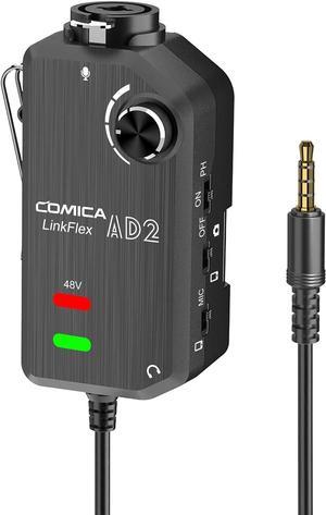 LINKFLEX AD2 XLR/ 6.35mm Audio Preamp Adapter with 48V Phantom Power, Real-time Monitoring, Guitar Interface Microphone Preamp for iPhone, IOS, Android, Tablet and DSLR Cameras