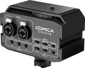 DSLR Preamp, CVM-AX3 XLR Microphone Audio Mixer, Dual XLR/3.5mm/6.35mm Port Camera Mixer, Video Adapter with Real-time Monitoring for Canon Nikon Sony Panasonic DSLR Camera Camcorder