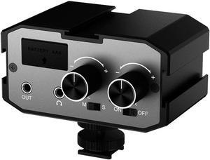 CVM-AX1 DSLR Audio Adapter, Microphone Audio Mixer Adapter with Real-time Monitoring, Dual Channels 3.5mm Port Camera Mixer for Canon Nikon Sony Panasonic DSLR Camera Camcorders