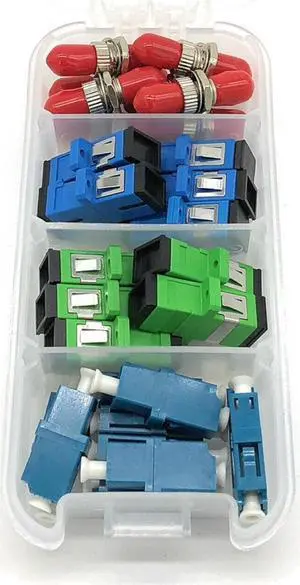 Fiber Optic Coupler Kit for ST, LC, SC, SC/APC Cables. 4 Styles of 26 Couplers in a snap Lock Fiber Optic Connector Kit