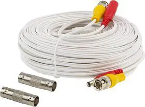 100ft Pre-Made All-in-One BNC Video and Power Cable with Connector for Surveillance CCTV Security Camera Video System - White