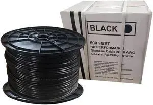 RG59 Power Siamese Combo Coaxial Cable, 1000 Ft Spool, 18AWG Black