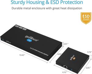 1x2 HDMI Extender Splitter Over CAT6/7  Up to 230ft (70m), 4K 60Hz 4:4:4, HDR, HDCP 2.2, Dual IR, EDID, Loopout, 5.1-ch Digital Audio, Toslink Audio Extraction, RS232 Control (HD20Ext-2P)
