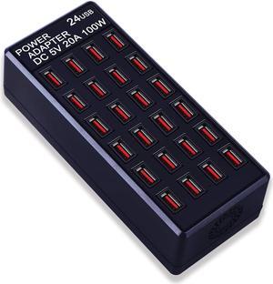 24-Port 100 watt (20 A) USB Charging Station, Home Desktop Fast Charger, Multiple Chargers, Suitable for Hotels, Shops, Schools, Shopping malls and Travel