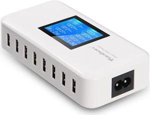 60W 8-Port USB Wall Charger, Multi Port USB Charger Charging Station W/LCD Compatible with Smart Phone, Tablet and Multiple Devices