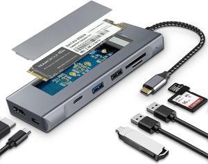 USB-C Hub with M.2 NVMe/SATA SSD Enclosure, 8 in 1 USB C Hub Adapter Fits PCIe 3.0 NVMe M.2 SSD,2.5-inch SATA HDD with 4K HDMI,10Gbps USB-C 3.1&USB 3.1,USB 2.0,SD/Micro SD,100W PD Compatible with XPS