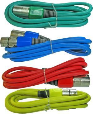 4PACK 6 ft foot mixed color XLR 3 pin male to female mic microphone extension cables