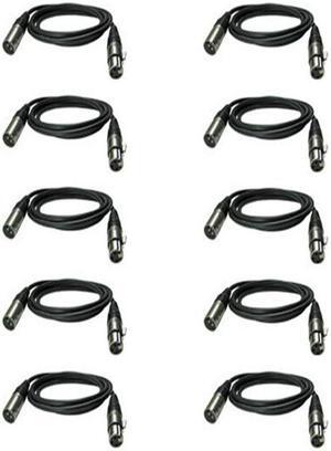 10 Pack Lot - 3 Pin XLR Extension Microphone Mic Cable Male Female M/F 6 ft foot