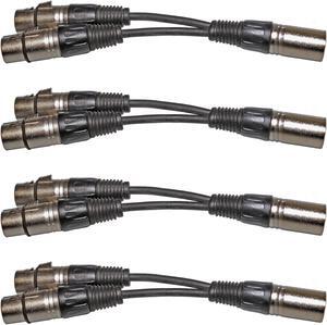 4 PACK XLR 3pin 1 MALE plug to 2 FEMALE dual jack Y SPLITTER mic cable adaptor 6 inch
