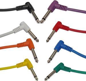 8 PACK mixed color 2 foot ft RIGHT ANGLE 1/4 guitar instrument patch cables cord