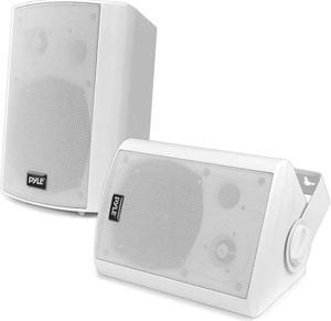 Pyle Wall Mount Home Speaker System - Active + Passive Pair Wireless Bluetooth Compatible Indoor / Outdoor Water-resistant Weatherproof Stereo Sound Speaker Set with AUX IN - Pyle PDWR51BTWT (White)
